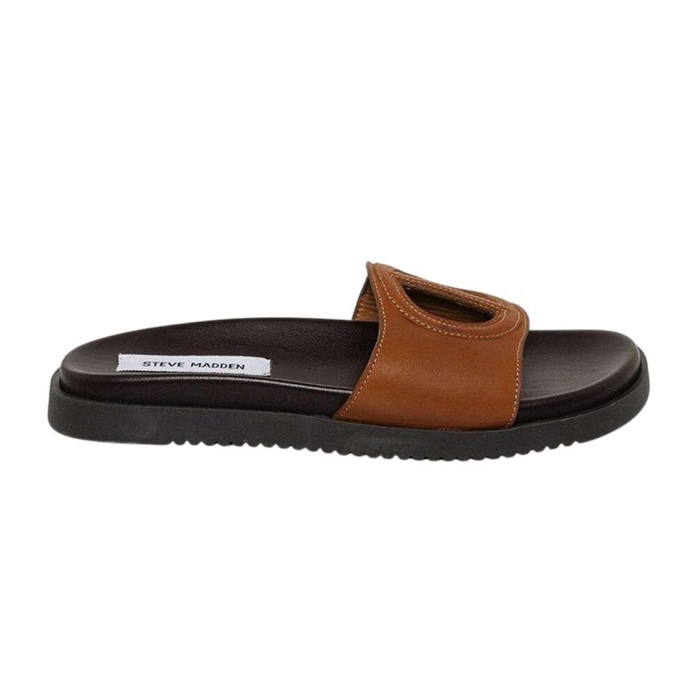 Steve Madden Womens/Ladies Mayke Peace Symbol Leather Sandals / Cognac
